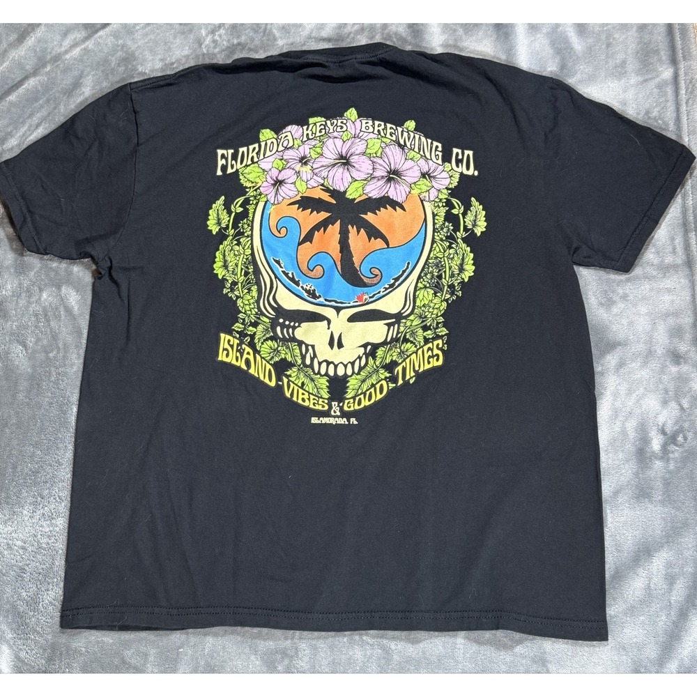 Gildan Shirt Mens XL Black Florida Keys Brewing Co Skull Graphic Tee Islamorada